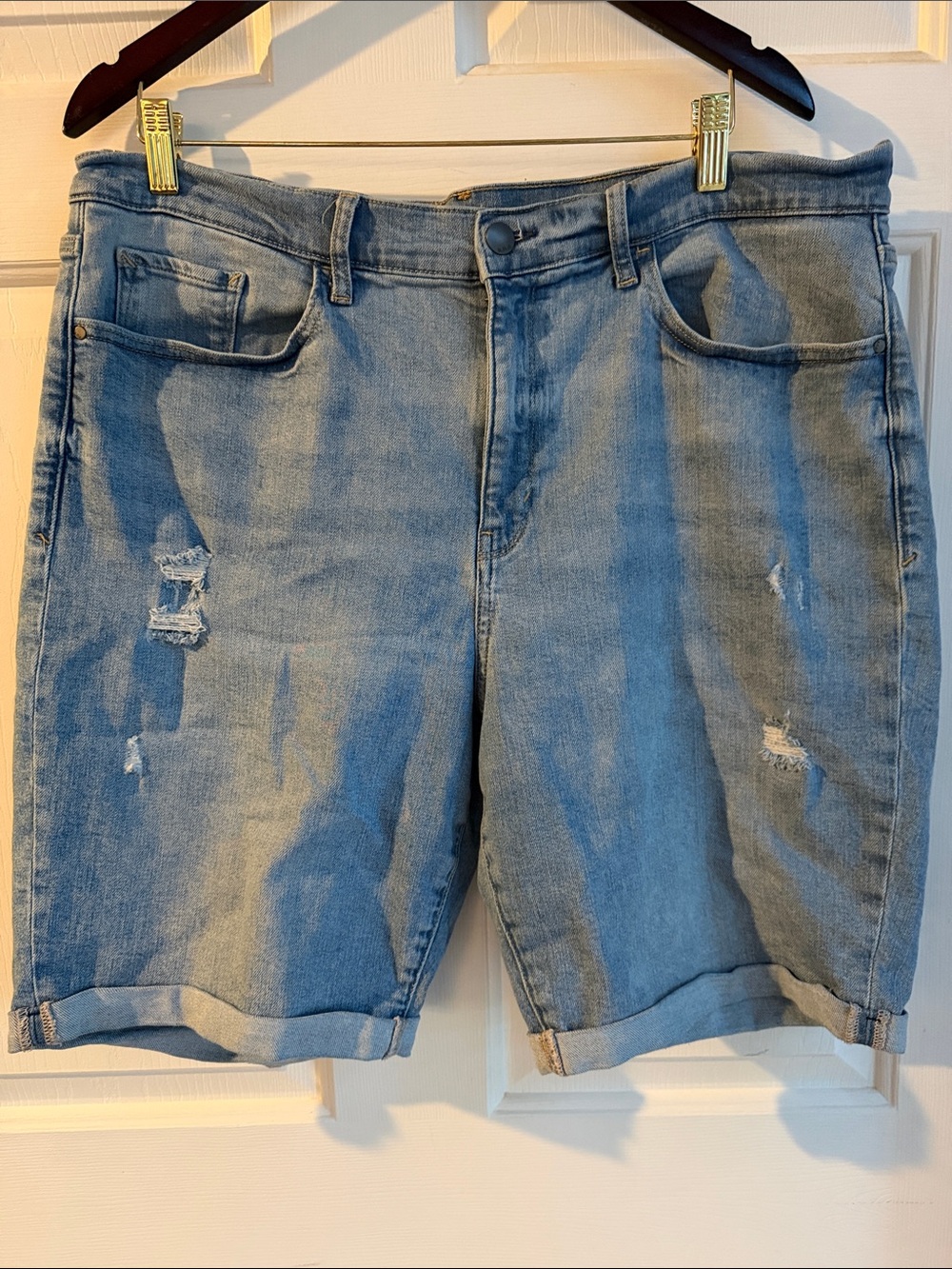 a.n.a Light Wash Distressed Denim Bermuda Shorts